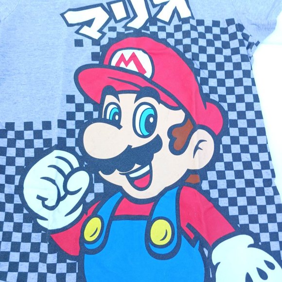 Nintendo Super Mario Short Sleeve Size XXL 19 Gray Checkered T-Shirt - Picture 2 of 6